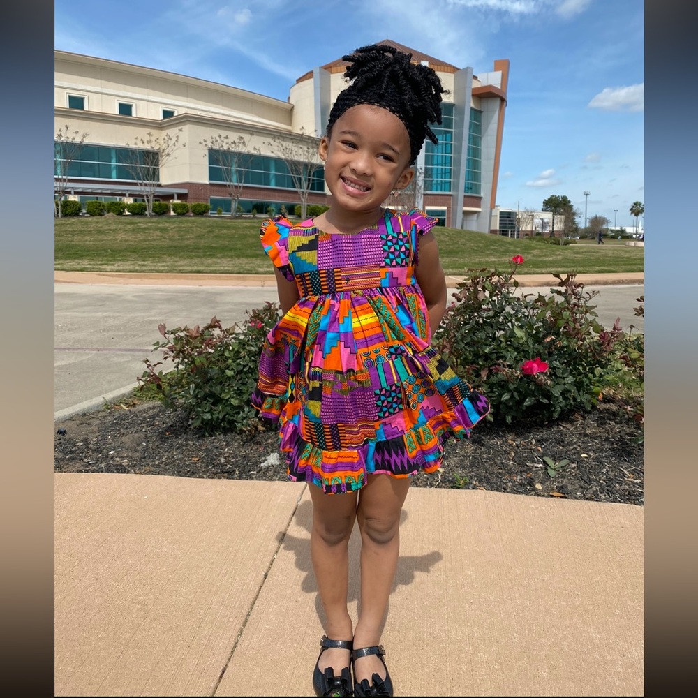 Colorful Geometric African Print Kids Dress 👗 4T